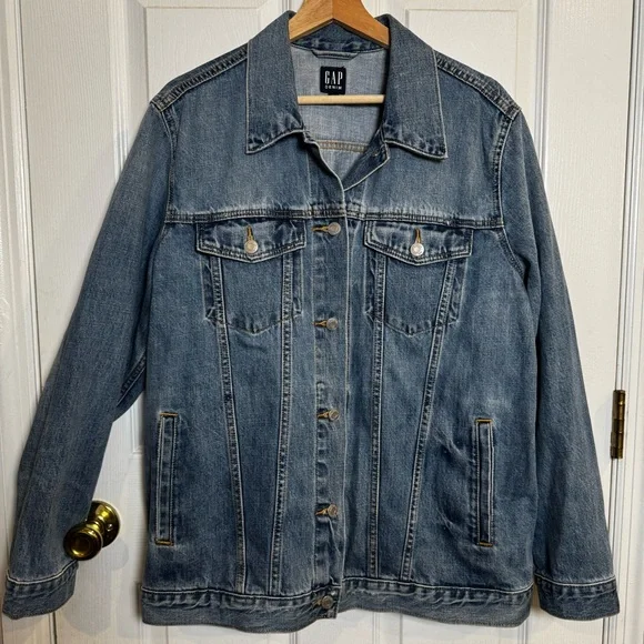 GAP Denim Trucker Jacket XL Classic Blue Jean 100% Cotton Vintage Wash - Picture 1 of 9